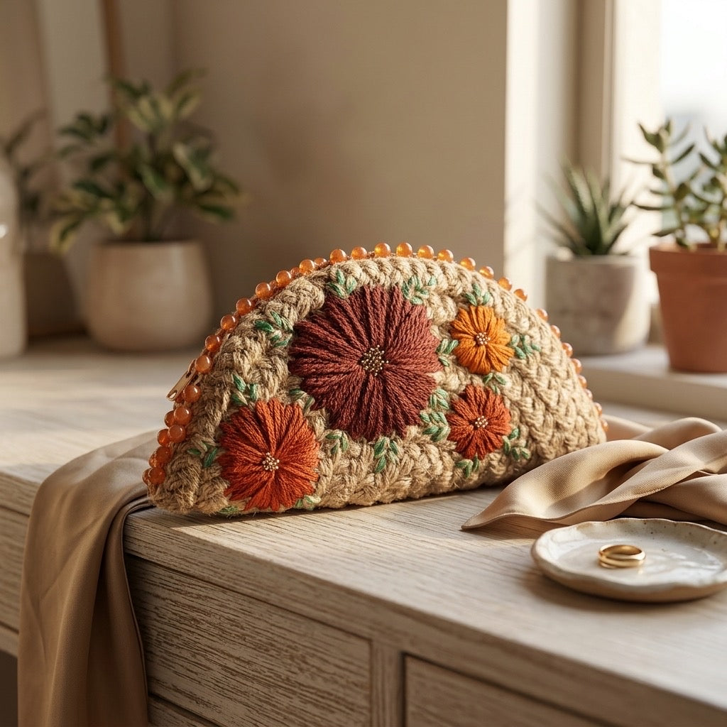 Orange Half Moon Clutch