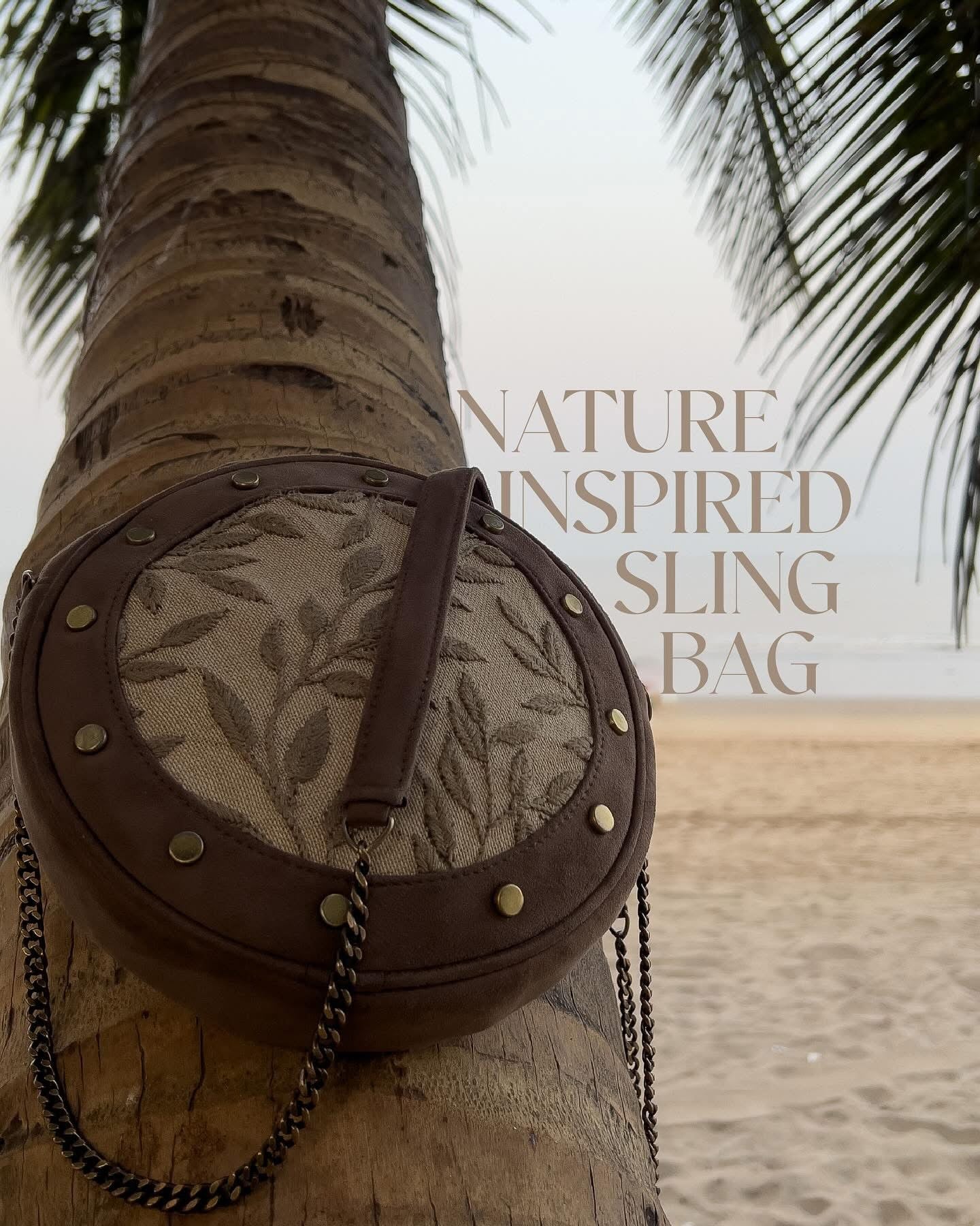 Leafy Grey Round Sling Bag