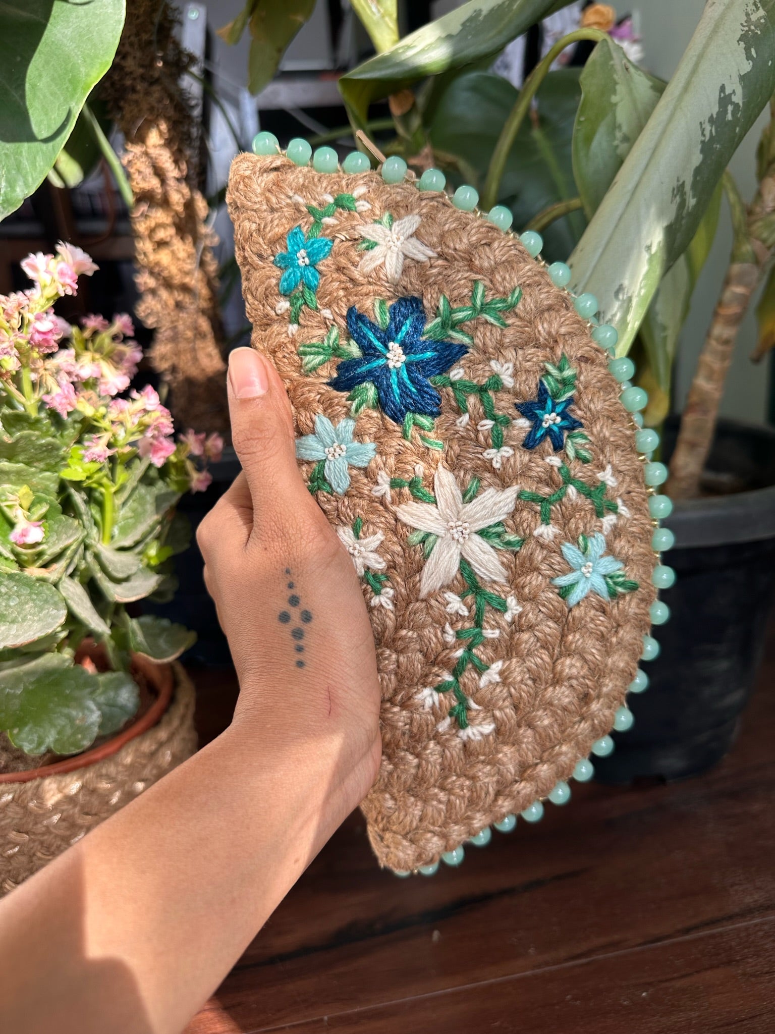 Brunnera Bloom Half Moon Clutch