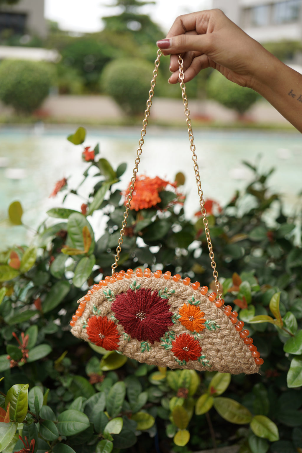 Orange Half Moon Clutch