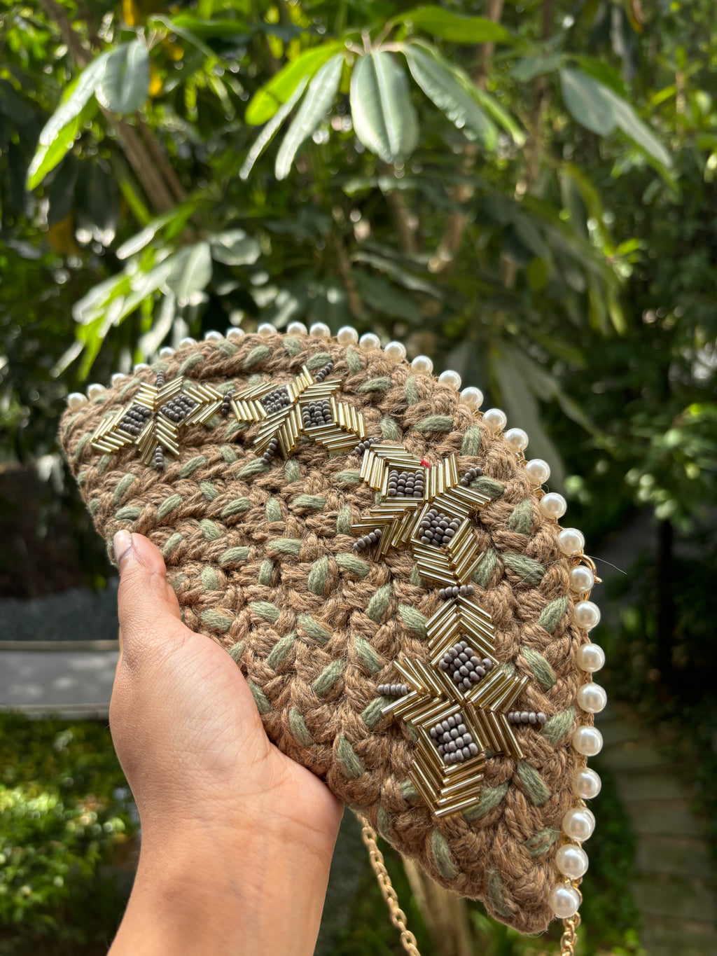 Minty Jute Half Moon