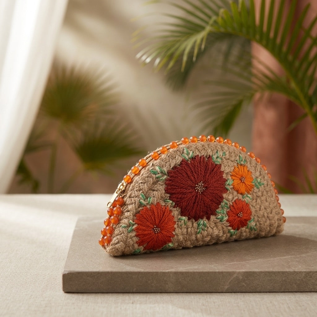 Orange Half Moon Clutch