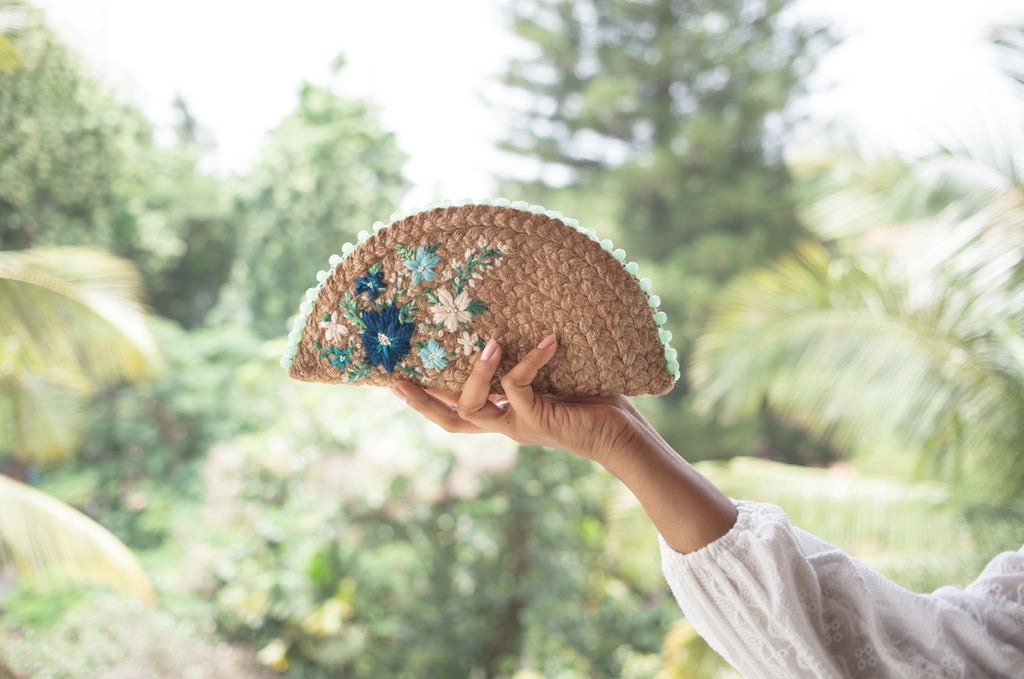 Brunnera Bloom Half Moon Clutch