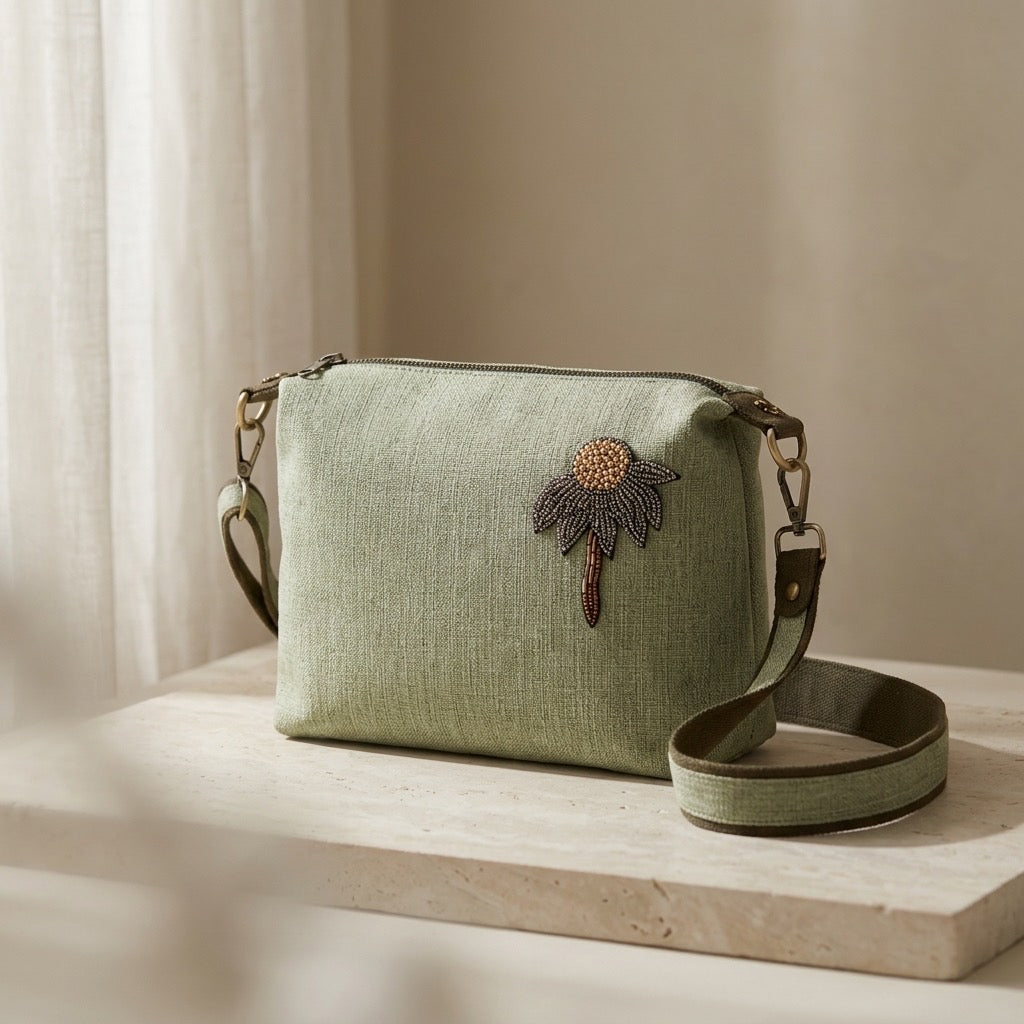 Botanical Beaded Linen Bag