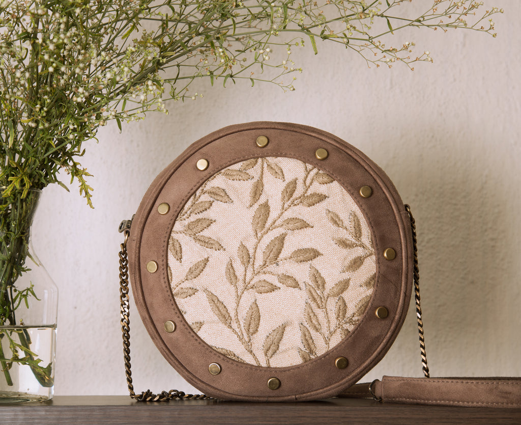 Leafy Grey Round Sling Bag