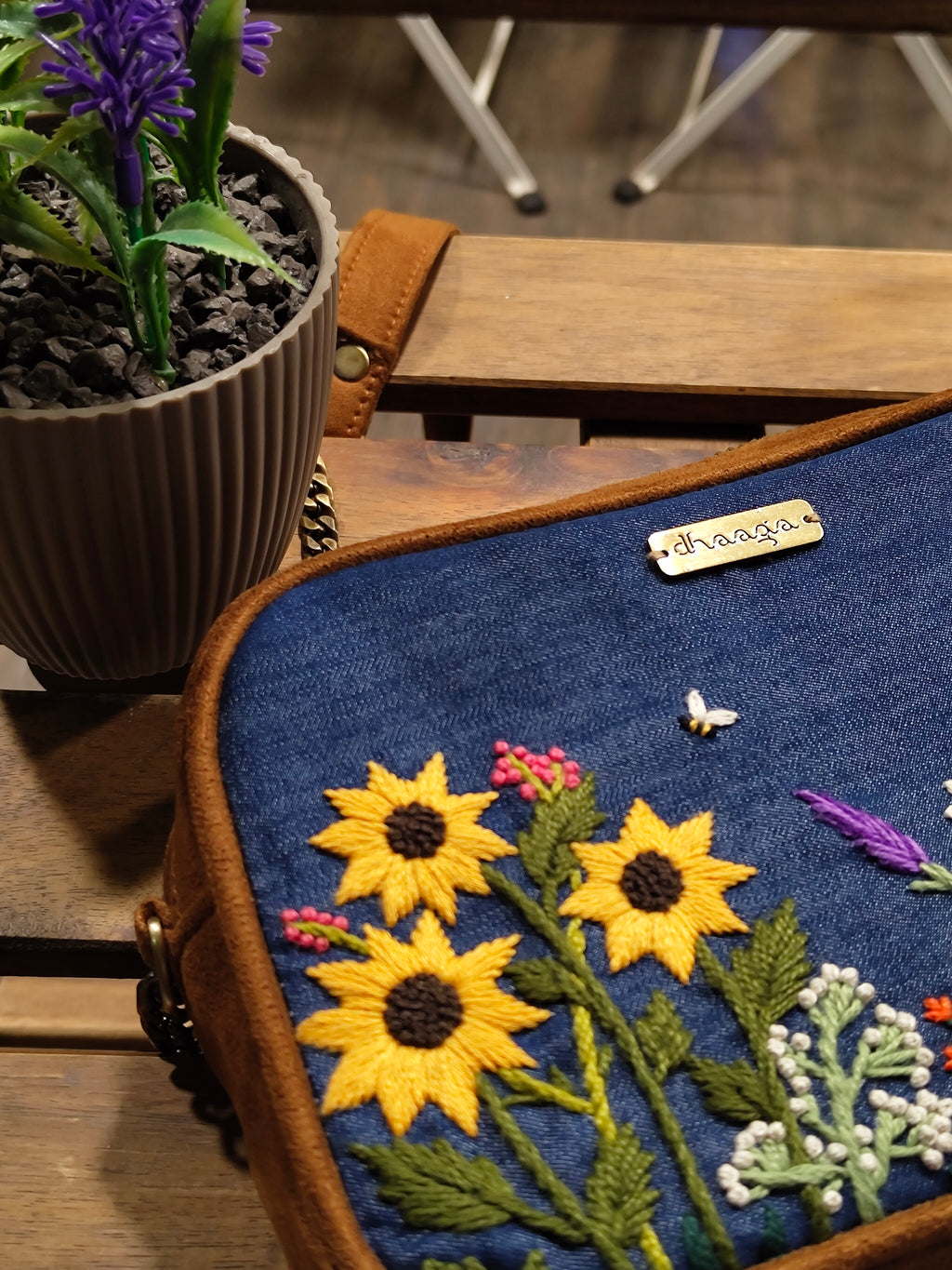 Garden Denim Sling Bag