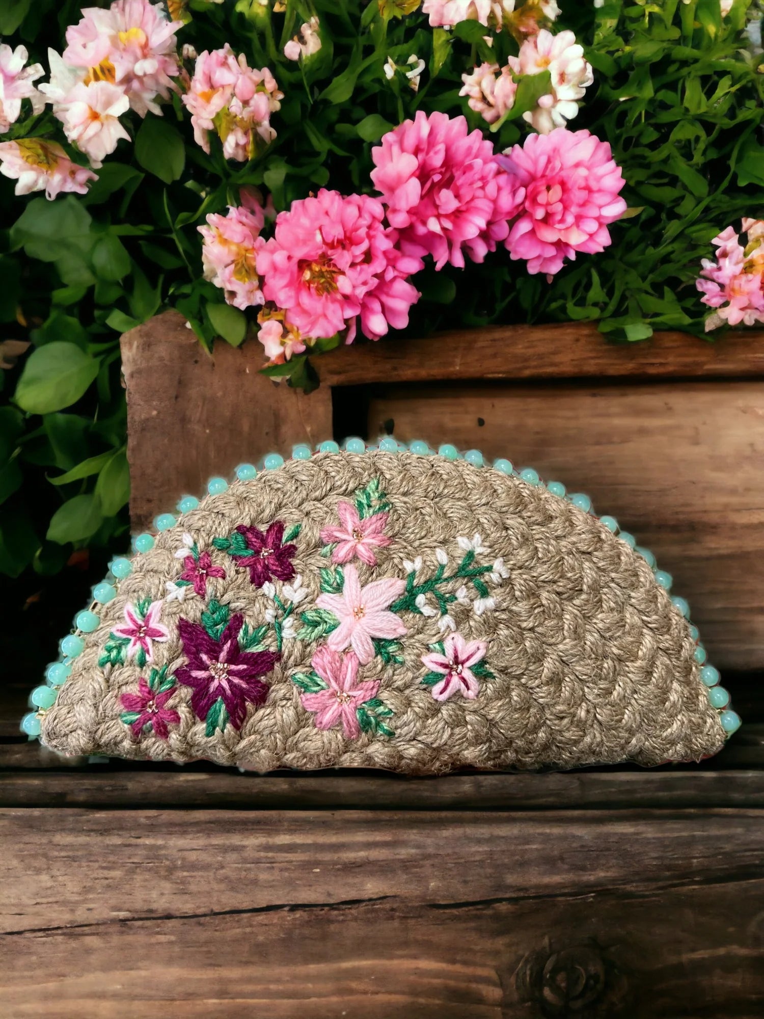 Pink Perennials Half Moon Clutch