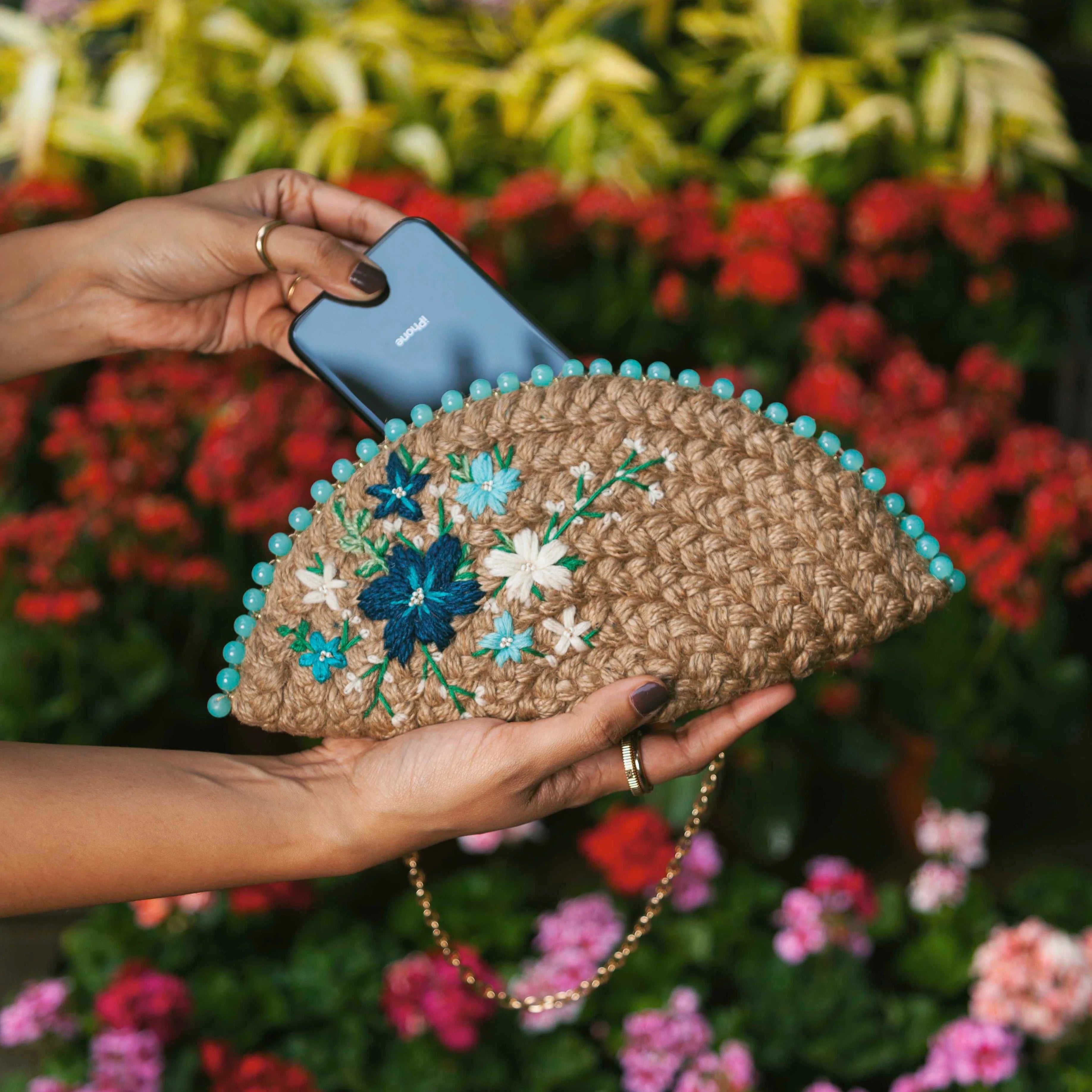 Brunnera Bloom Half Moon Clutch