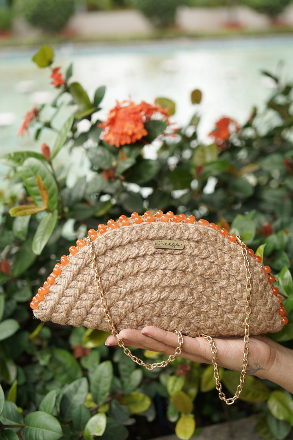 Orange Half Moon Clutch