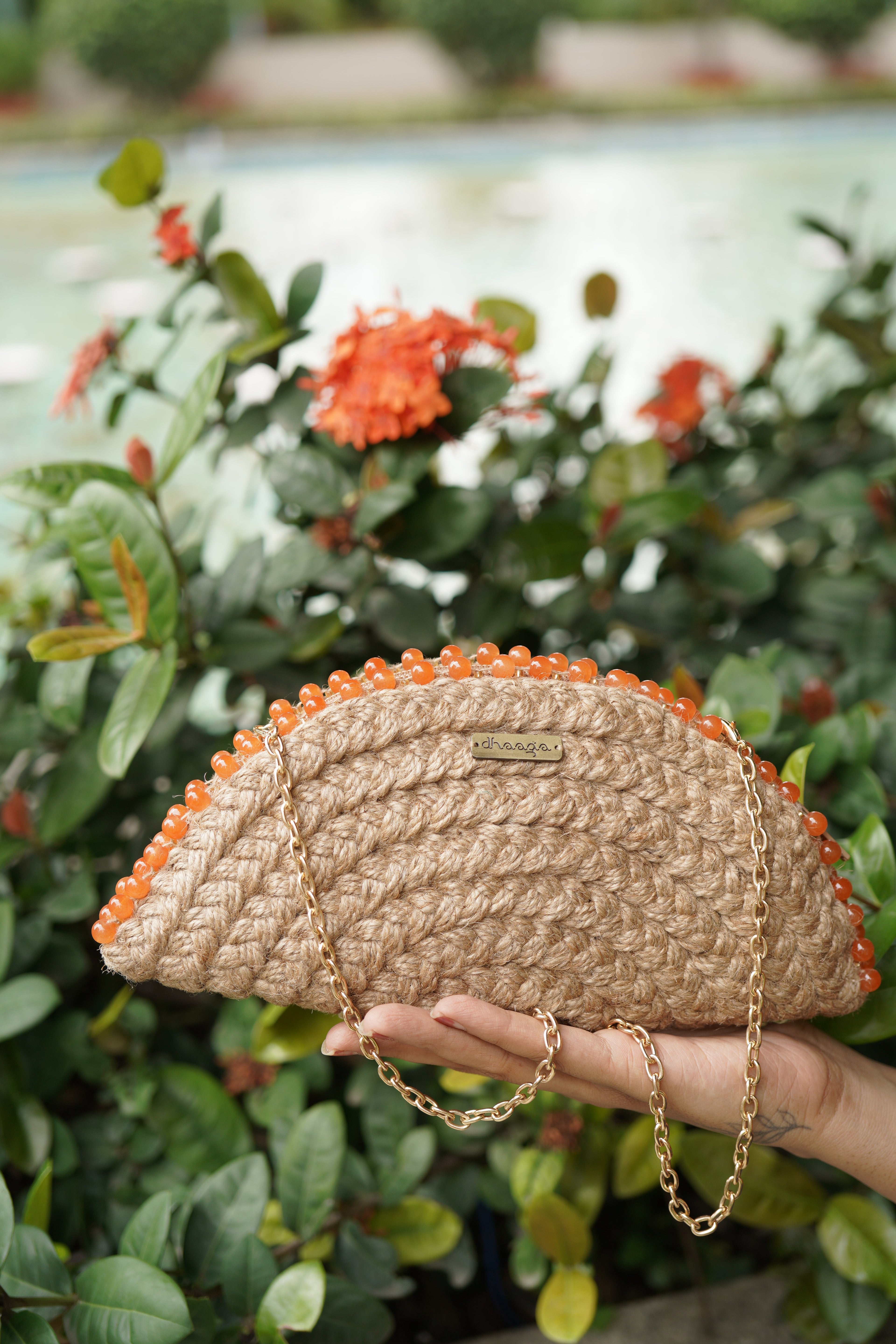 Orange Half Moon Clutch