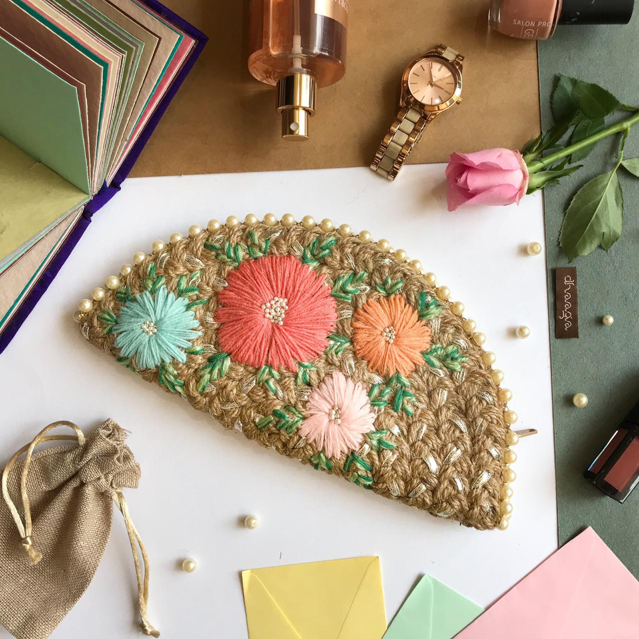 Pastel Floral Half Moon Clutch