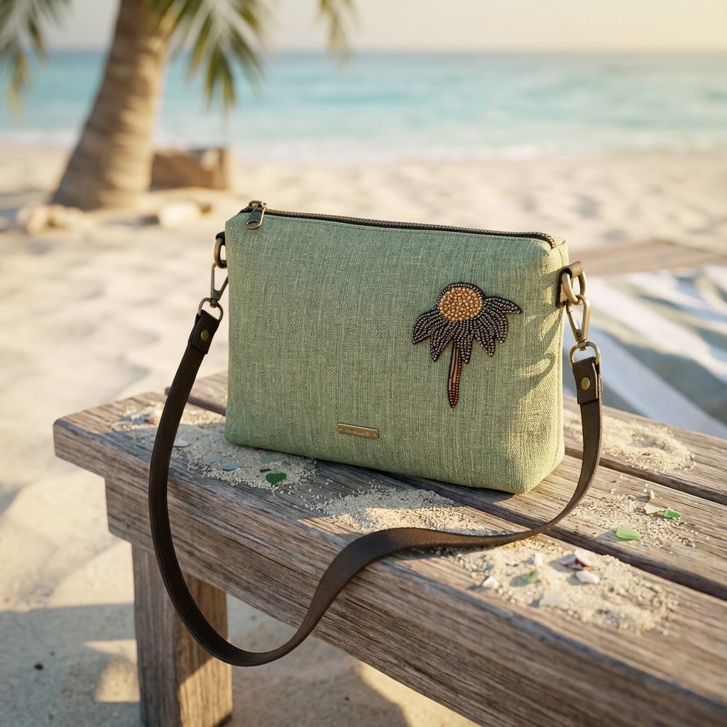 Botanical Beaded Linen Bag