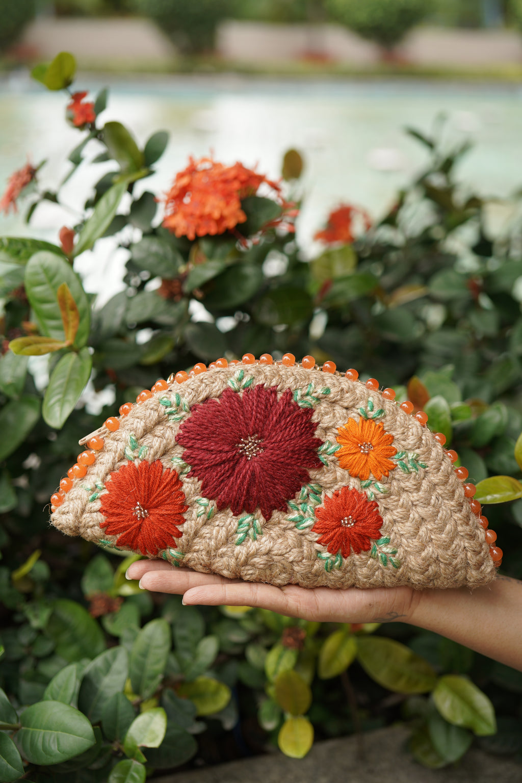 Orange Half Moon Clutch