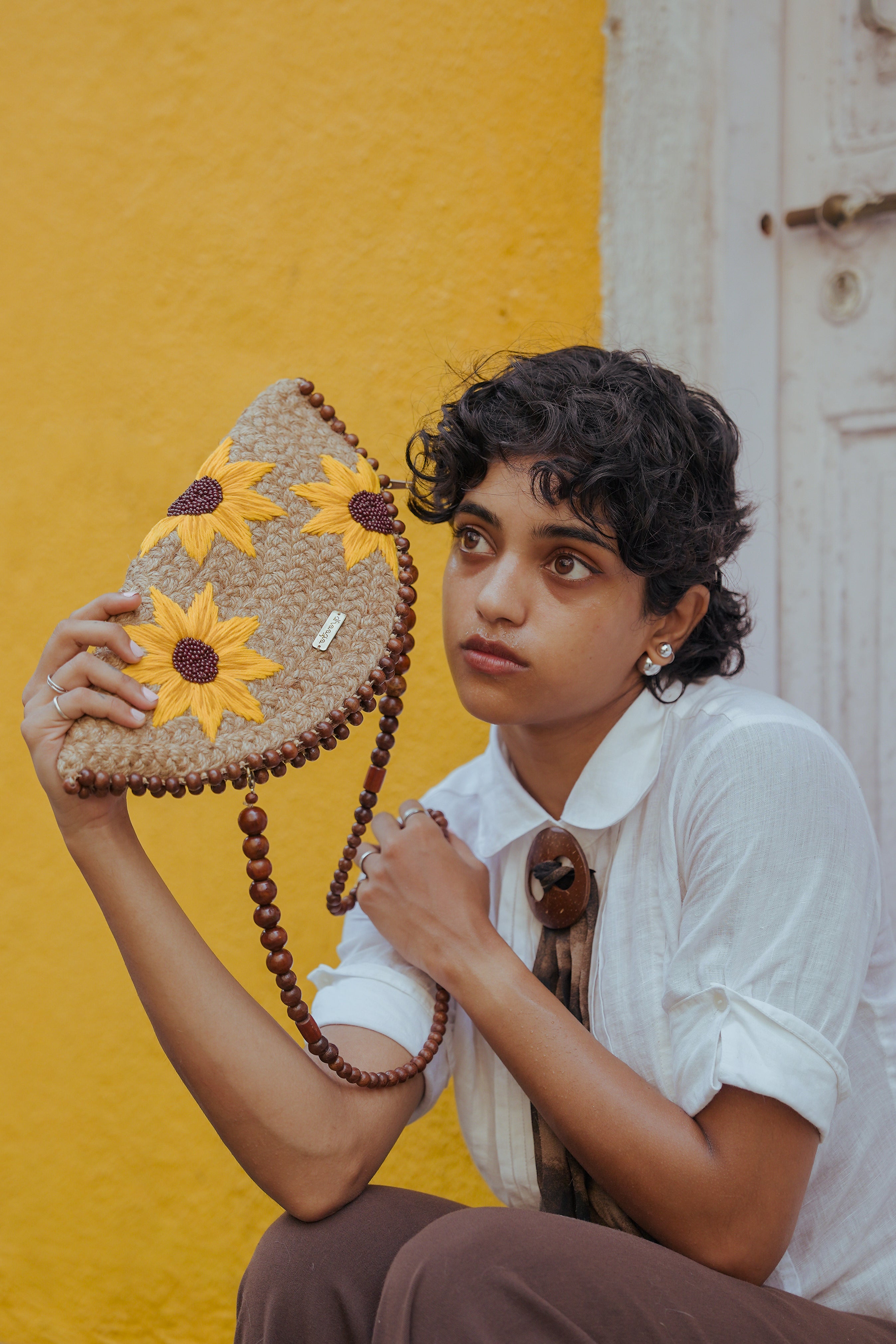 Sunflower Half Moon Large Clutch