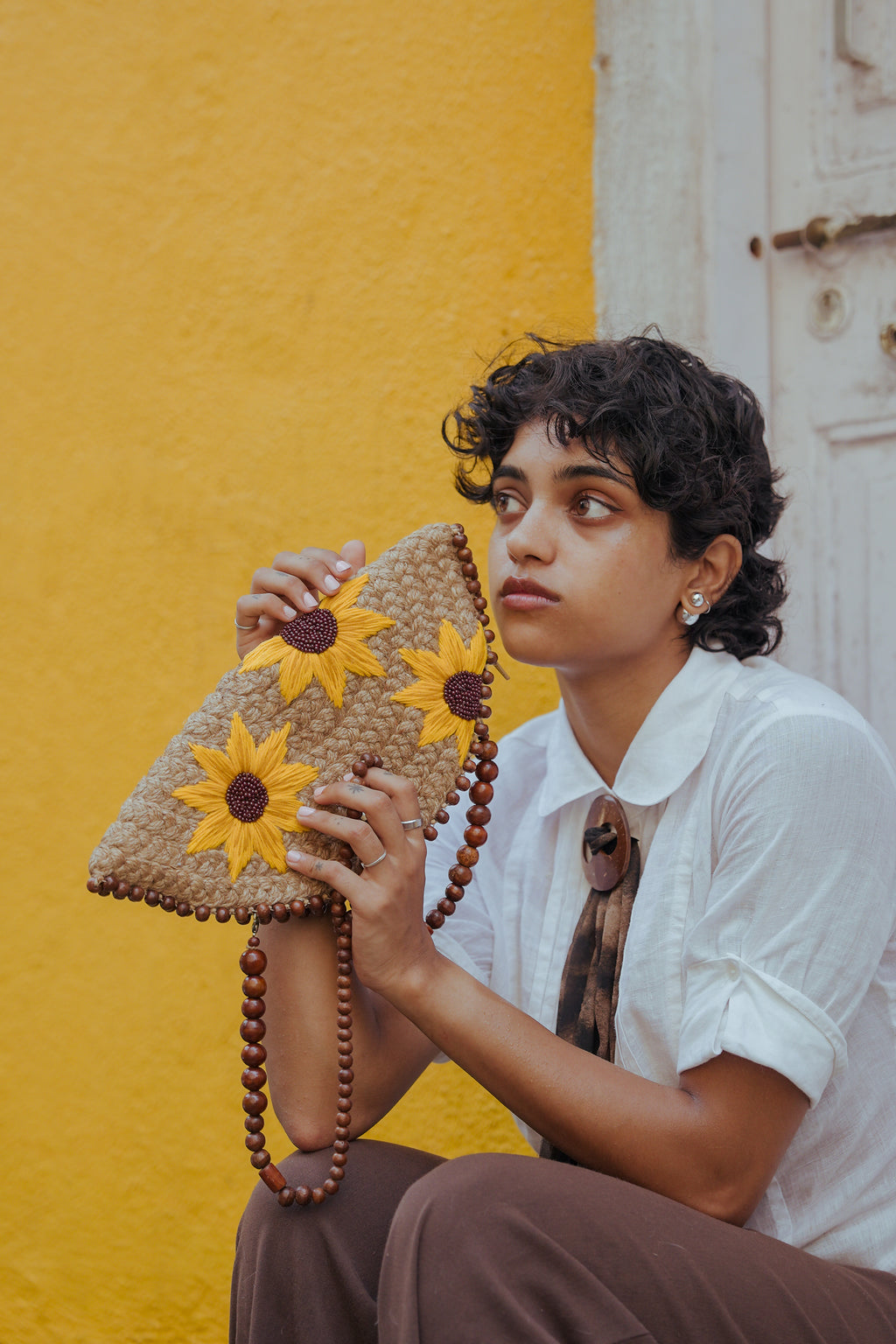 Sunflower Half Moon Large Clutch