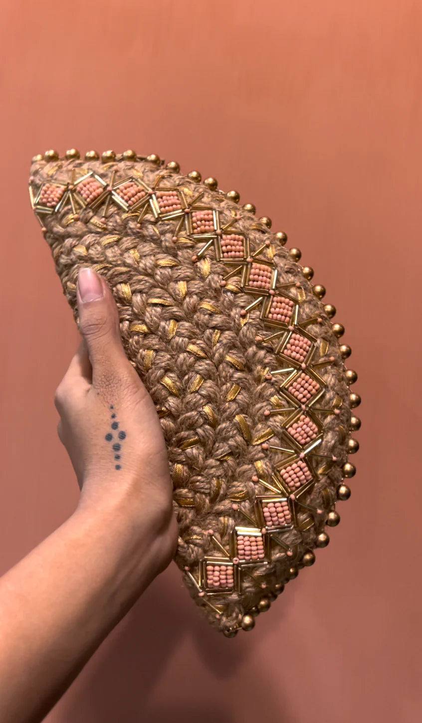 Gold Diamond Bead Half Moon