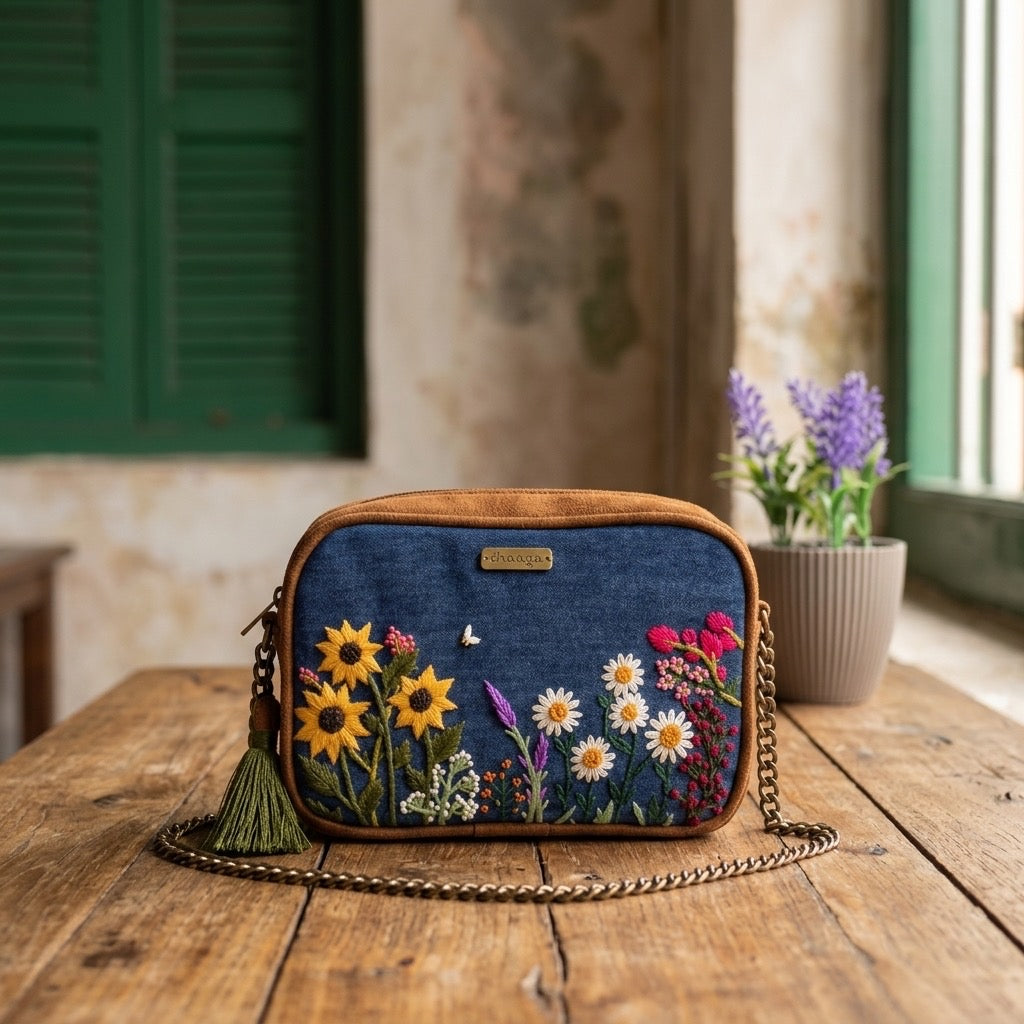 Garden Denim Sling Bag