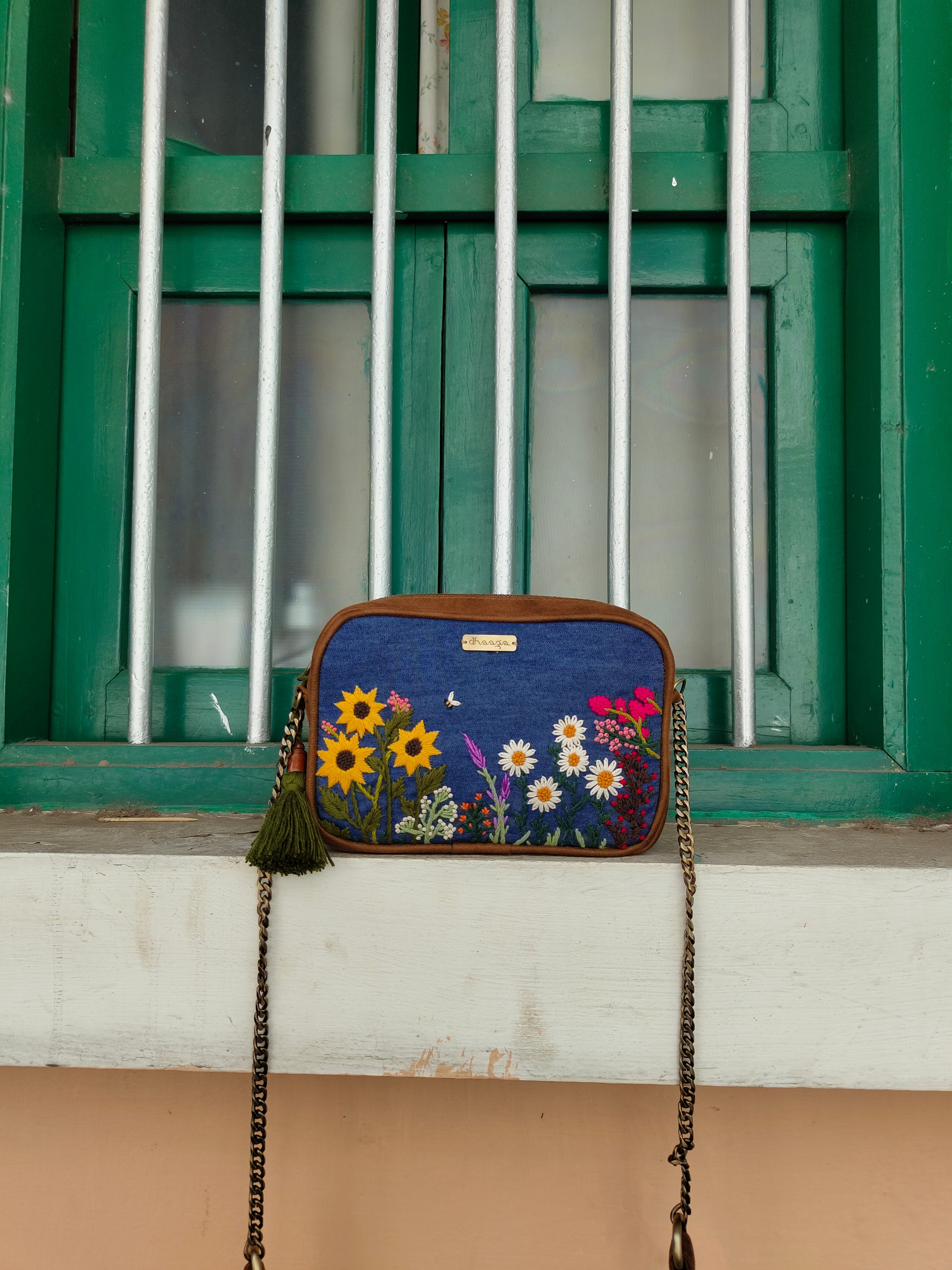 Garden Denim Sling Bag