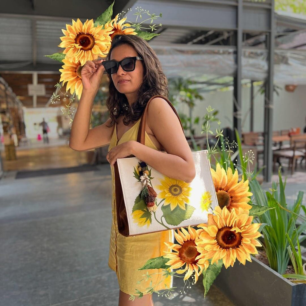 Hand painted Sunflower Tote