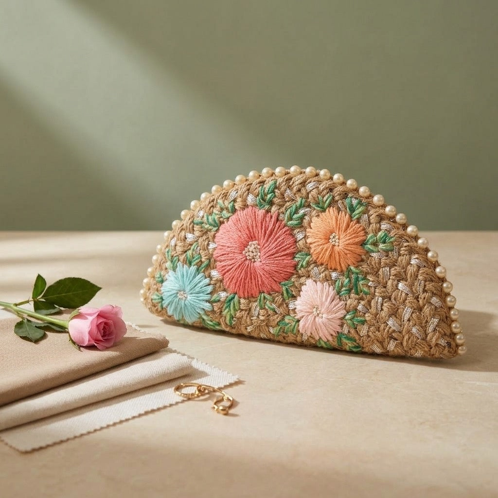 Pastel Floral Half Moon Clutch