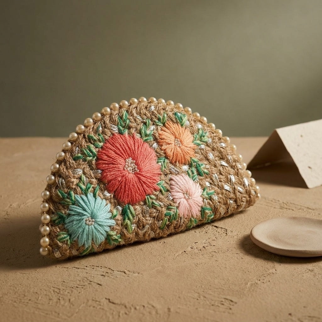 Pastel Floral Half Moon Clutch