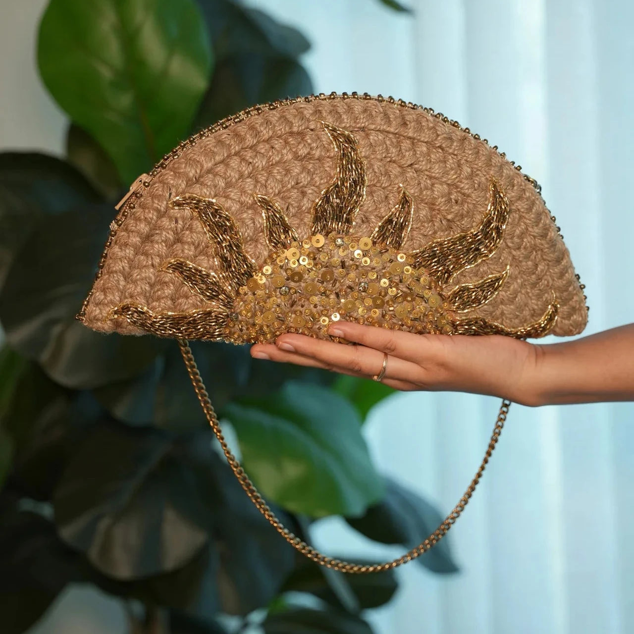 Sunburst Half Moon Clutch