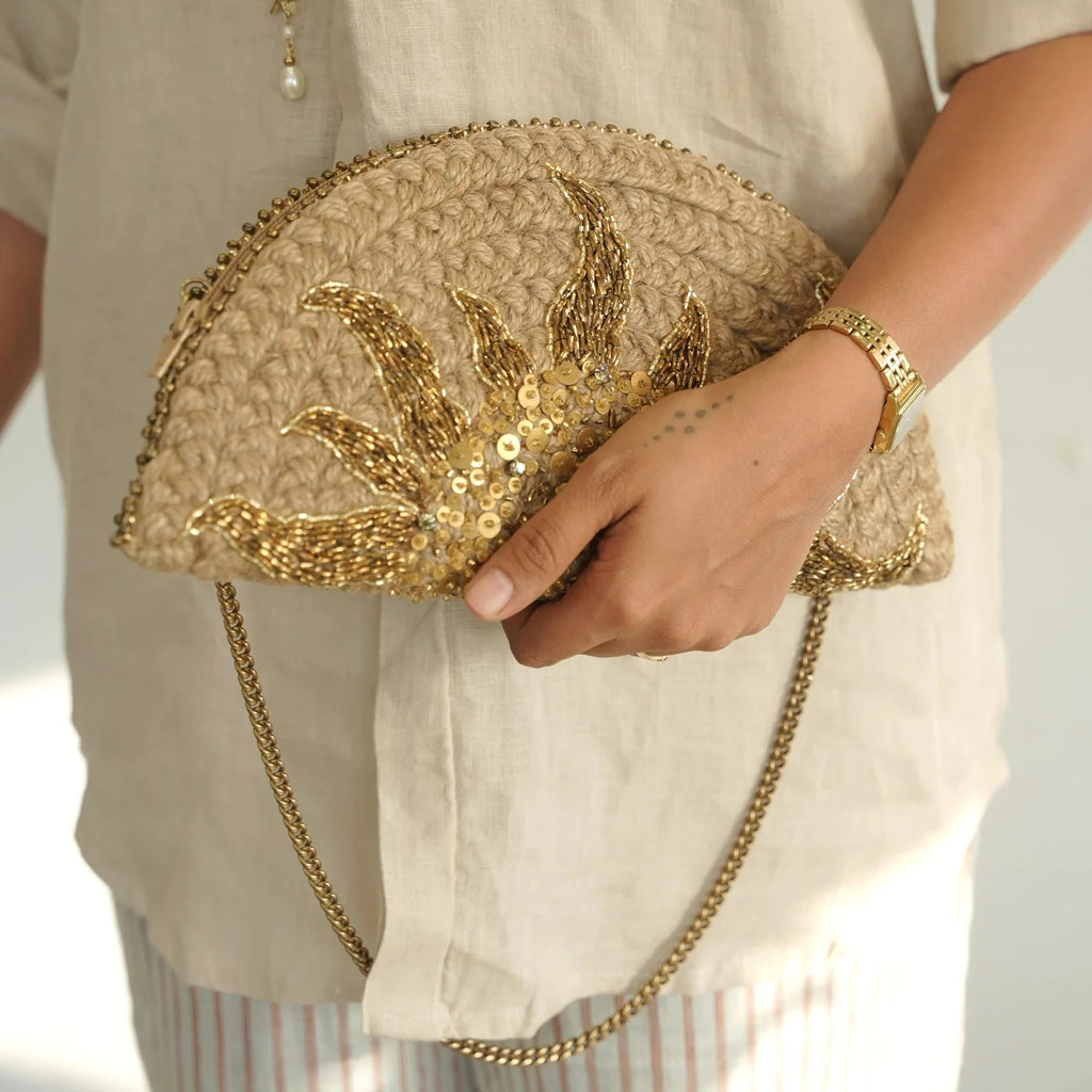 Sunburst Half Moon Clutch