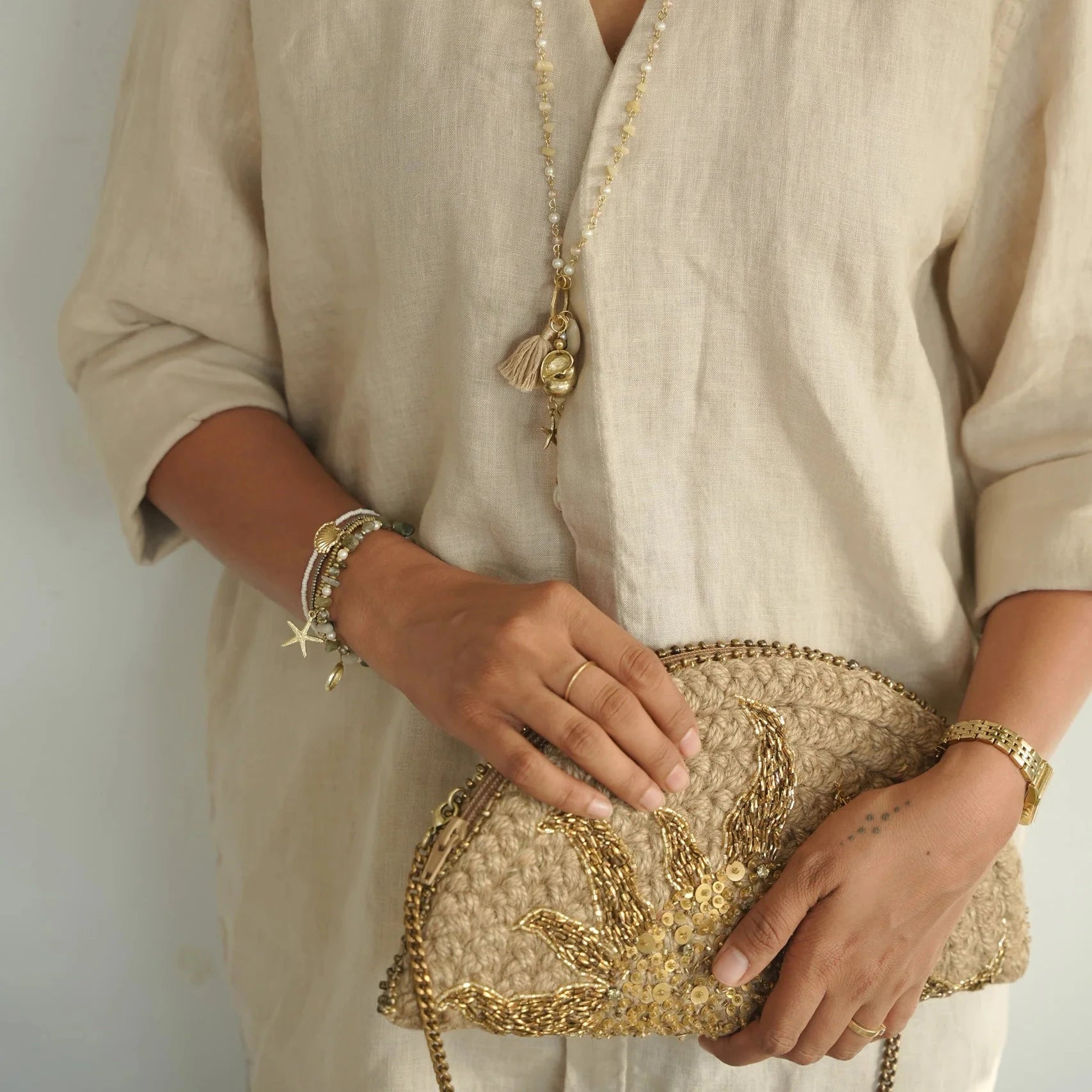 Sunburst Half Moon Clutch