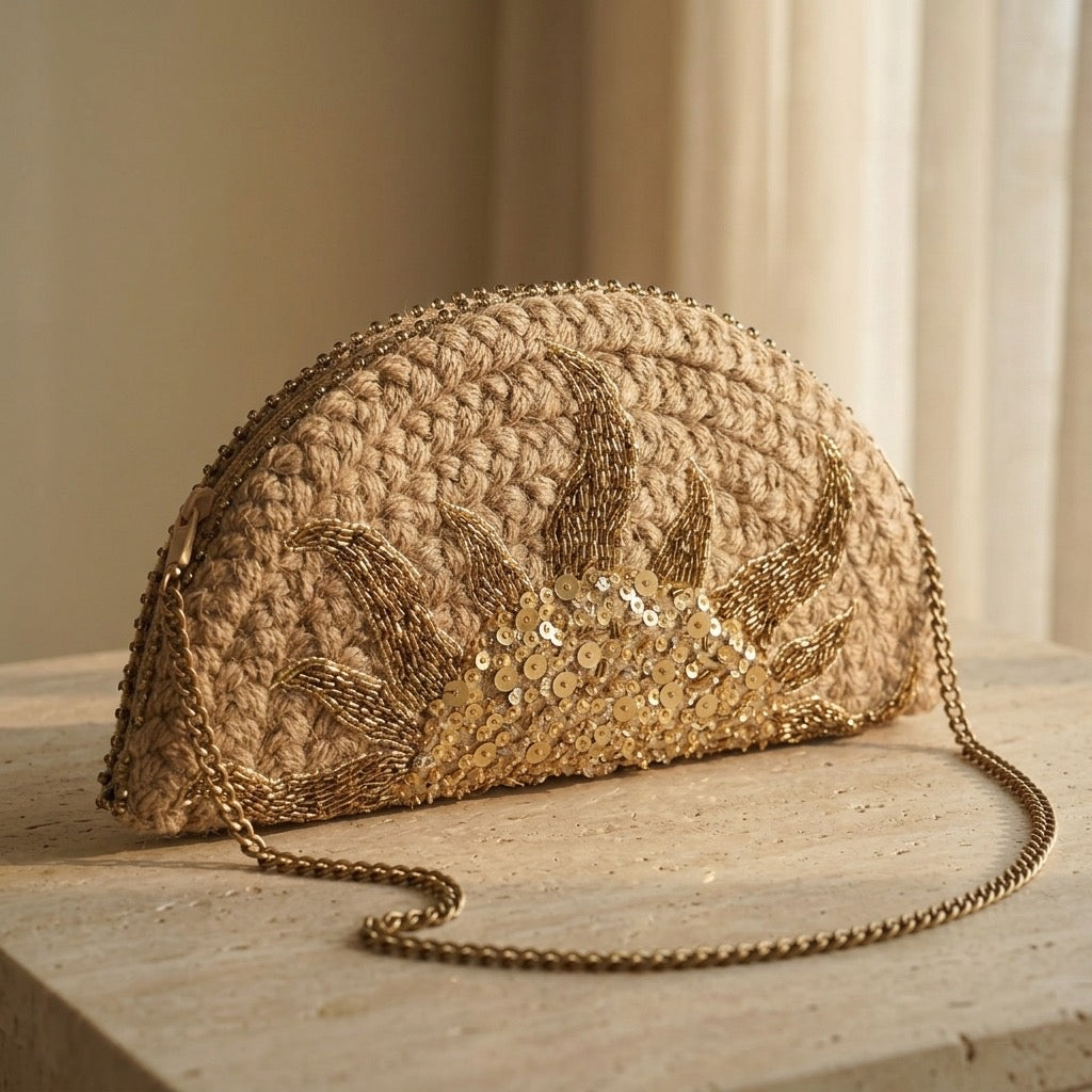 Sunburst Half Moon Clutch