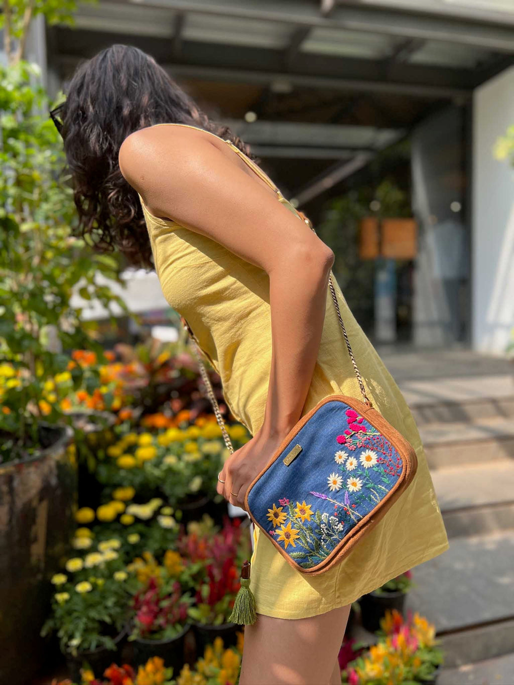 Garden Denim Sling Bag