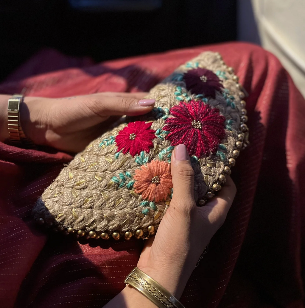 Red Gold Floral Half Moon