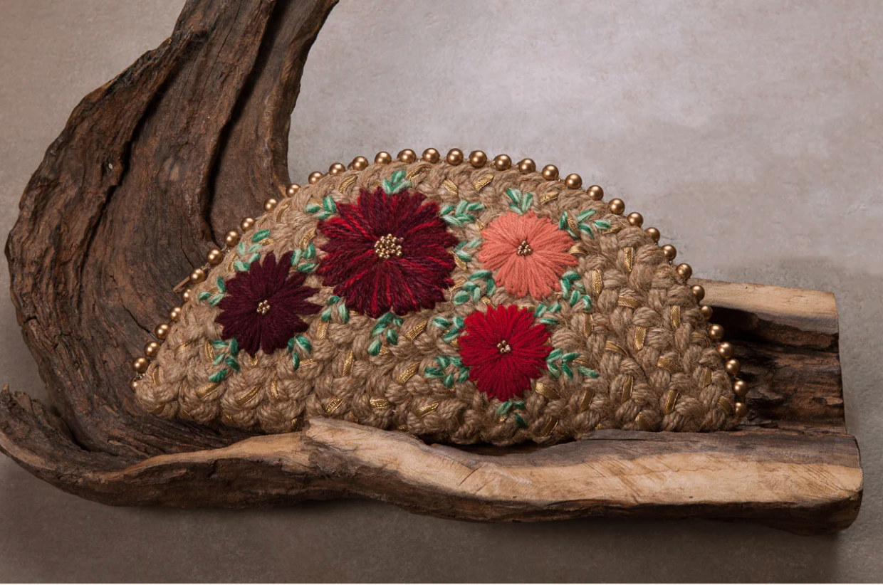 Red Gold Floral Half Moon