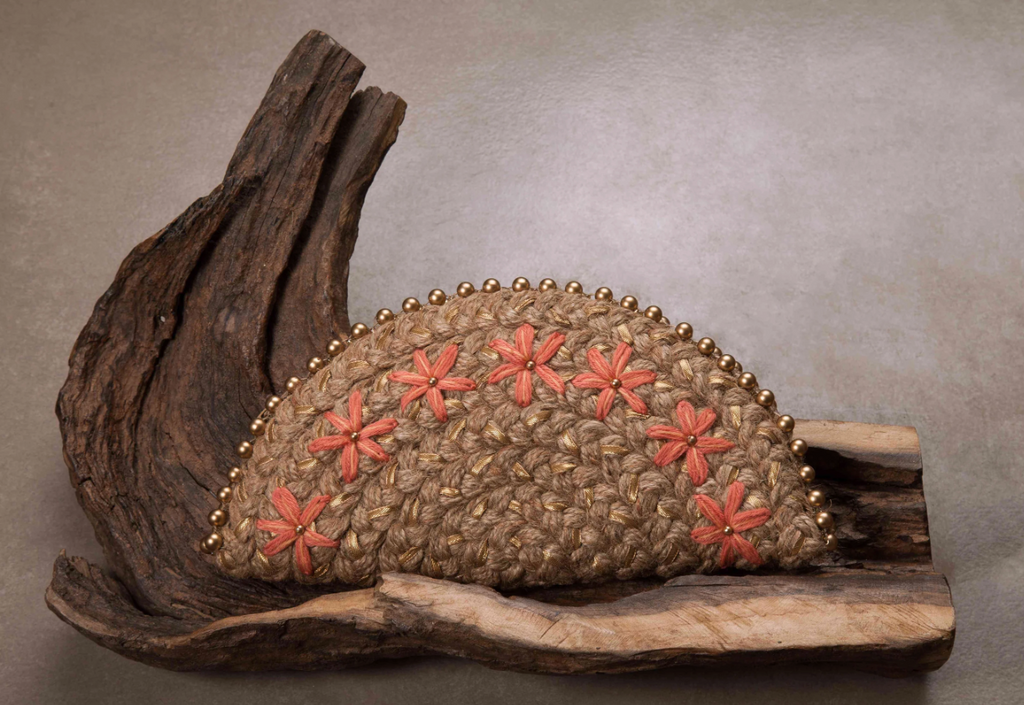 Peach Floral Half Moon Clutch