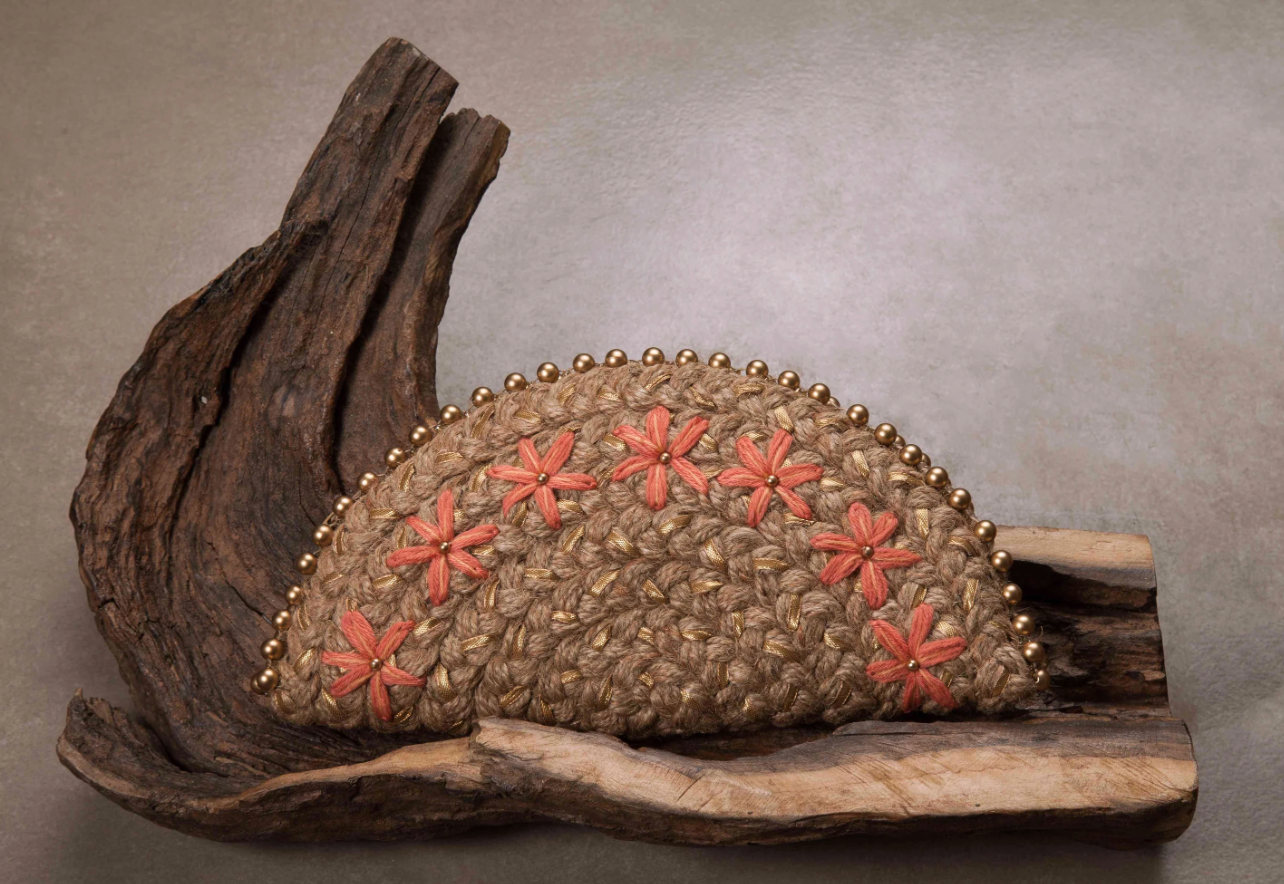 Peach Floral Half Moon Clutch