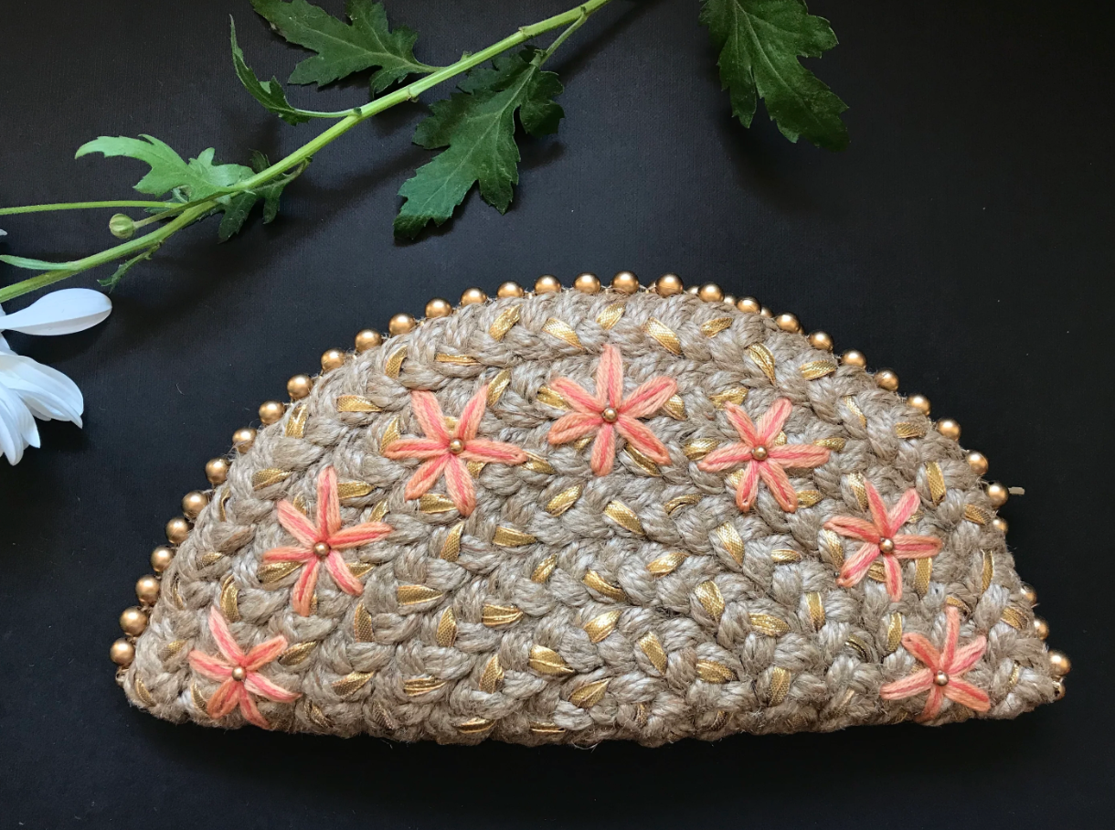 Peach Floral Half Moon Clutch