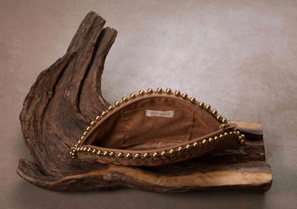 Peach Floral Half Moon Clutch